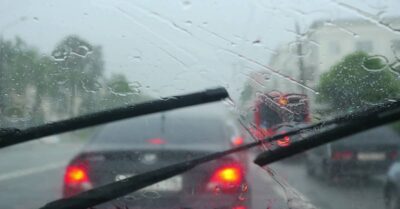 looking through a rain-soaked windshield