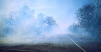 wildfire smoke on a highway
