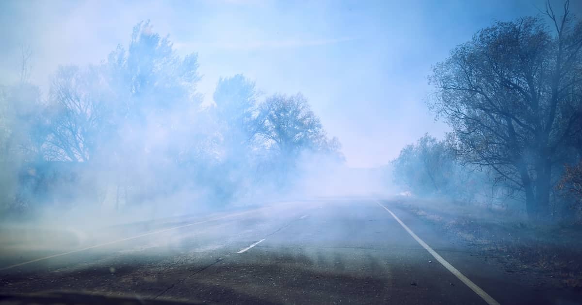 wildfire smoke on a highway