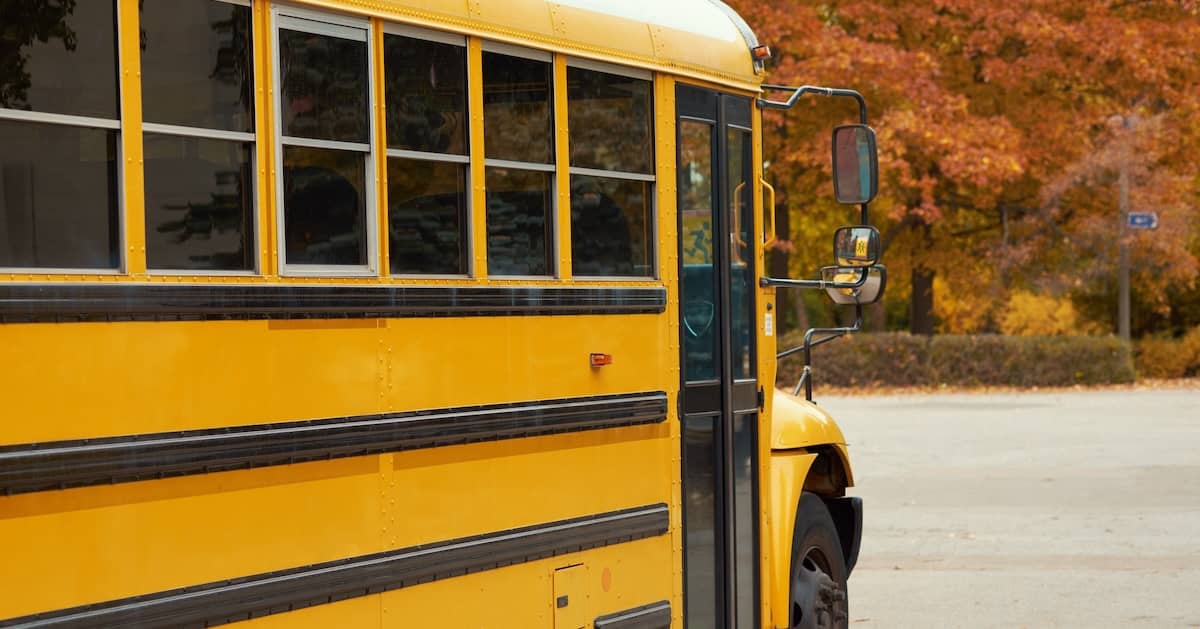 School bus and fall leaves